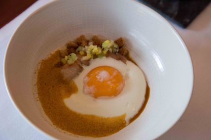 Lobster bisque with slow cooked egg