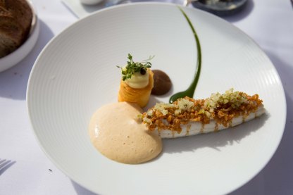 Sole with kibbling crumble, ravigote and sherry espuma