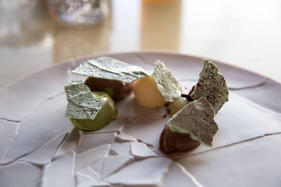 Bitter chocolate with matcha and shiso